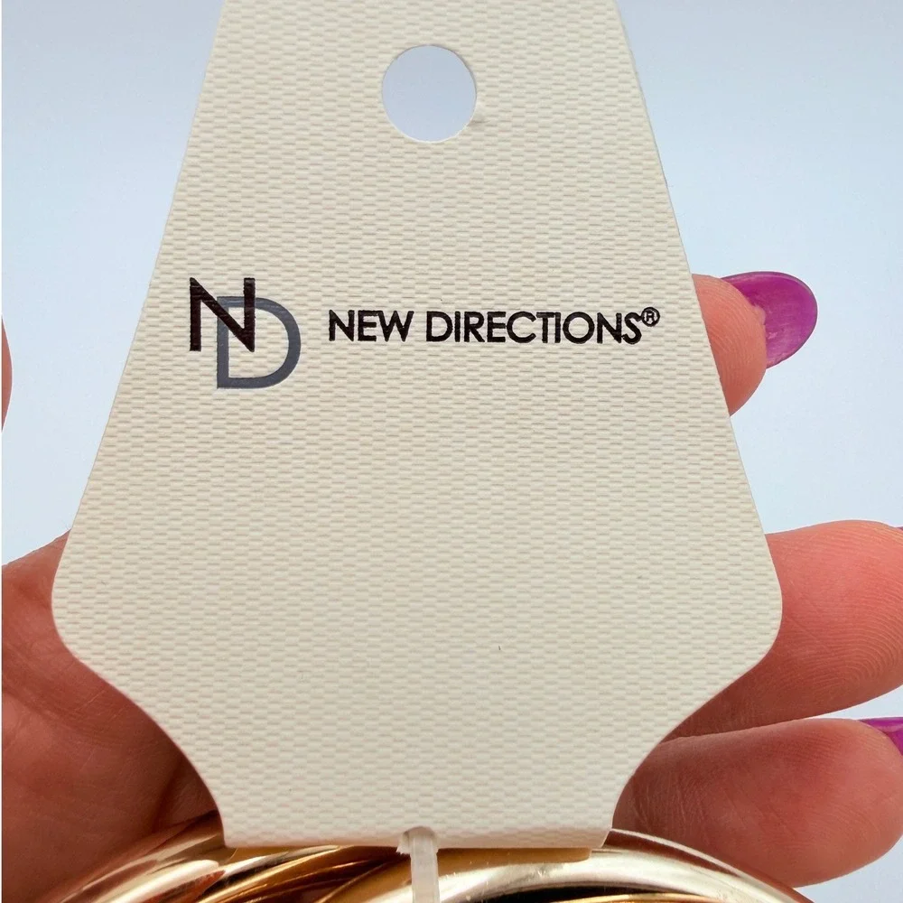 New Directions Gold Tone Bangle Bracelet Set Mixed Textured Twisted 7 Piece NEW